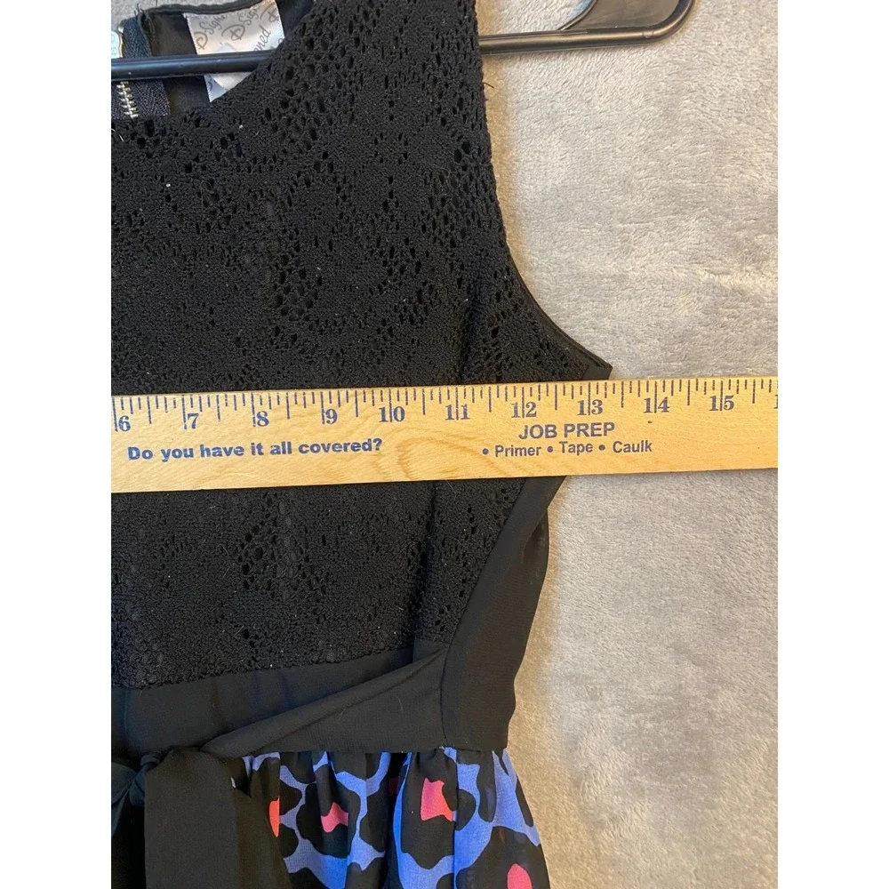 Disney Girls Dress M 10/12 Black Blue Pink Lace Leopard Sleeveless